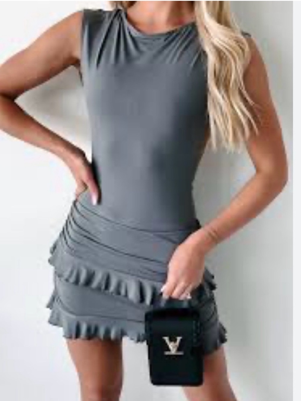 Commense Ruffled Gray Mini Dress - Picture 4 of 4
